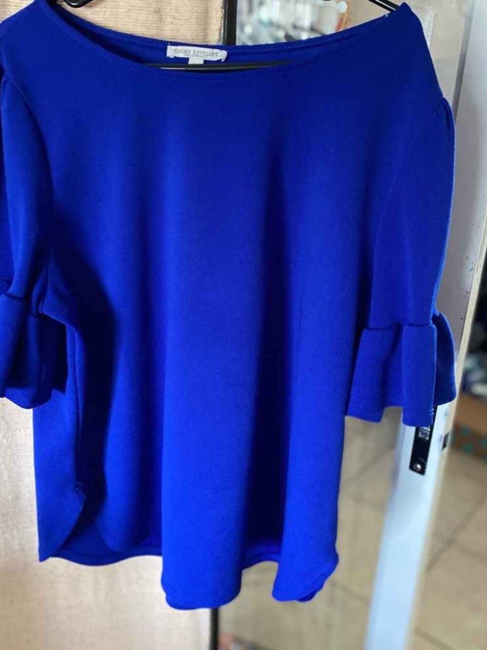Cobalt blue bell sleeve blouse, 2X - Picture 2 of 4